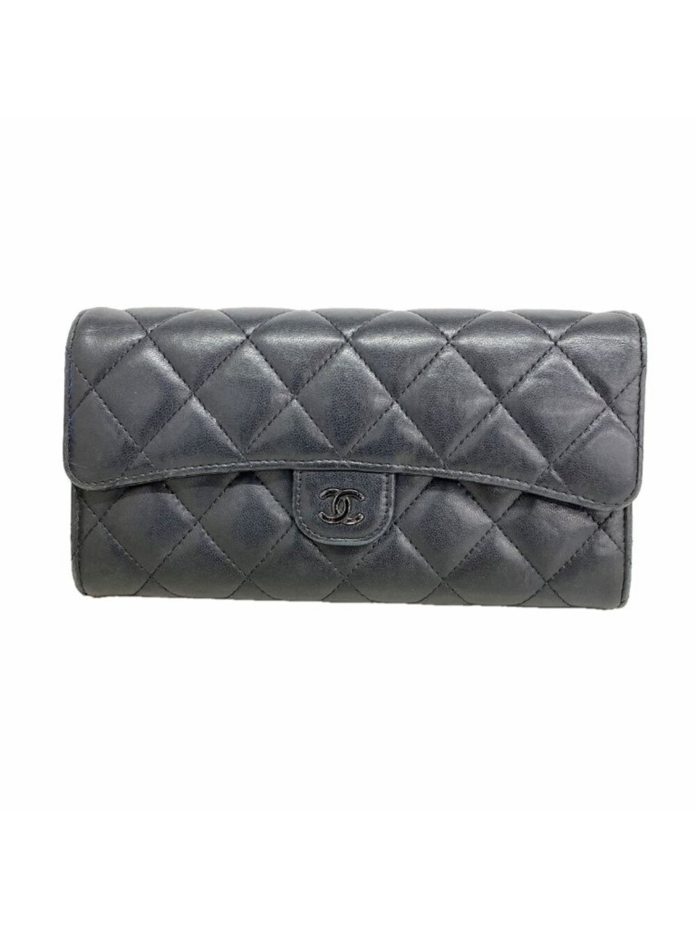 Chanel Wallet Quilted Lambskin Black Silver